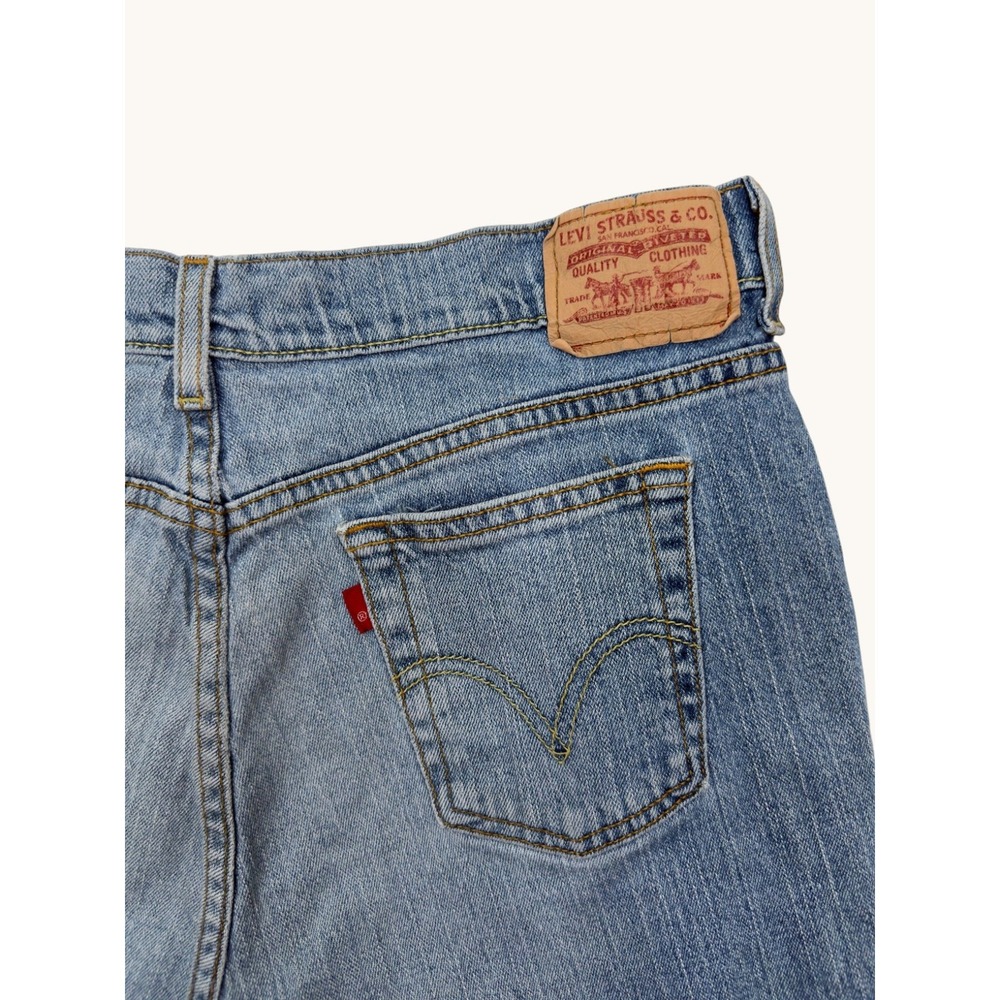 Levis 515 Denim Shorts Womens 12 Medium Wash Cut Off Frayed Hem Stretch Blue